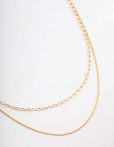 Layered Necklaces: Gold Plated Cubic Zirconia Dainty Baguette Layered Necklace