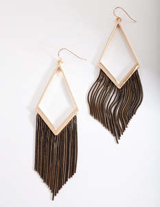 Statement Earrings: Gold Black Chain Tassel Earrings