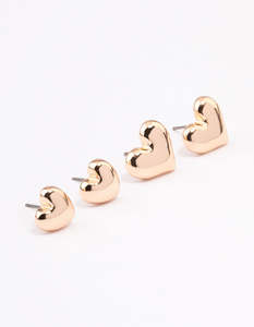 Heart Earrings: Gold Chunky Heart Stud Earring Pack