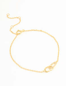 Black: Gold Plated Sterling Silver Cubic Zirconia Link Oval Bracelet