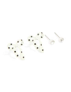 Black: Silver Polka Dot Bow & Diamante Classic Stud Earrings 2-Pack