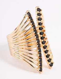 Black: Black Ribbed Cage Ring