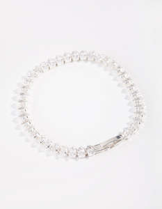 Bridal Party: Silver Cubic Zirconia Navette Tennis Bracelet