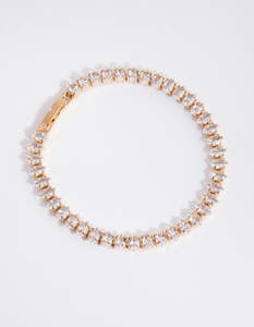 Bridal Party: Gold Cubic Zirconia Navette Tennis Bracelet