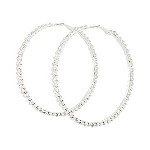 Silver Large Stone Set Hoop Earrings