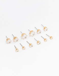 Stud Earrings: Classic Gold Round Cubic Zirconia Earrings 6-Pack