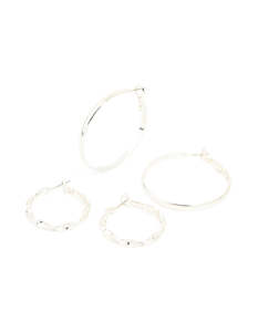 Silver Twisted & Plain Hoop Earrings 2-Pack