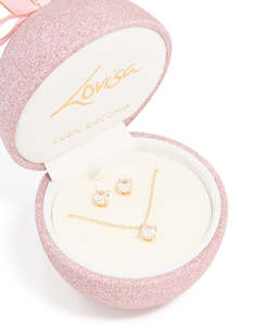 Jewelry Sets: Gold Cubic Zirconia Round Pendant Necklace & Earrings Set