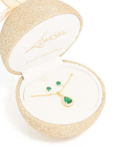 Jewelry Sets: Gold Emerald Cubic Zirconia Necklace & Earrings Set