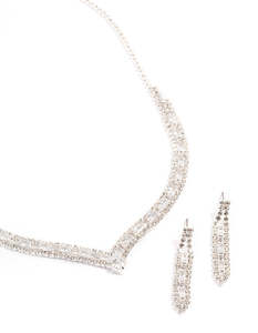 Jewelry Sets: Silver Rectangle Graduated Pendant Jewellery Sets