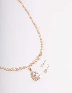 Jewelry Sets: Gold Cubic Zirconia Diamond Necklace Set