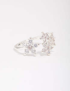 Floral: Silver Plated Cubic Zirconia Open Flower Ring
