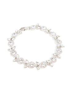 Silver Diamante Floral Leaf Bracelet