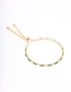 Boutique Collection: Gold Plated Baguette Stone Toggle Tennis Bracelet