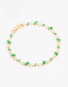 Gold Plated Marquise & Round Emerald Tennis Bracelet