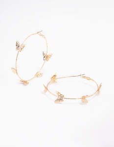 Butterfly: Gold Butterfly Hoop Earrings