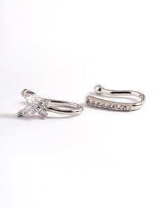 Butterfly: Silver Cubic Zirconia Butterfly Faux Nose Rings