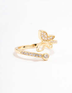 Butterfly: Gold Plated Butterfly Cubic Zirconia Wrapped Ring
