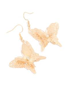 Butterfly: Gold 3D Fine Butterfly Drop Earrings