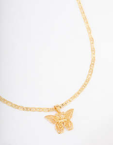 Butterfly: Gold Plated Mariner Chain Butterfly Necklace