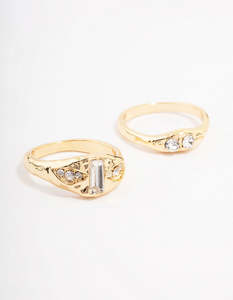 Stacking Rings: Gold Plated Baguette Signet Stacking Ring Pack
