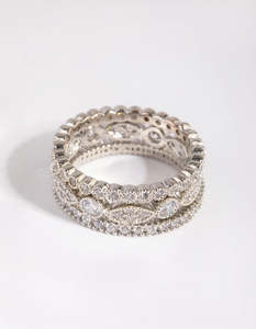 Stacking Rings: Silver Oval & Circle Cubic Zirconia Ring Pack