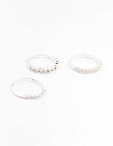 Silver Plated Fine Round Cubic Zirconia Stacking Rings 3-Pack