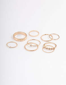 Stacking Rings: Gold Dainty Flower Ring Pack