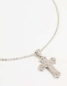 Silver Plated Mini Radiant Cubic Zirconia Cross Necklace