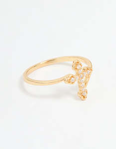 Gold Plated Cubic Zirconia Cross Ring
