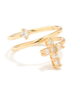 Cross: Gold Plated Cubic Zirconia Swirl Cross Ring