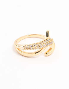 Cross: Gold Plated Cubic Zirconia Criss Cross Ring