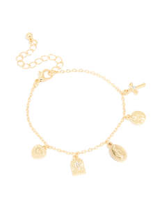 Cross: Gold Plated Oval Mary Cross Charm Bracelet