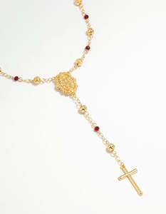 Cross: Gold Plated Rose Beaded Locket Cross Y-Necklace