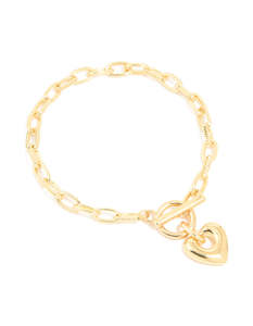 Gold Plated Brass Heart FOB Chain Bracelet