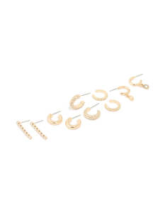 Curated Ear: Gold Diamante Mixed Drop & Stud Earrings 5-Pack