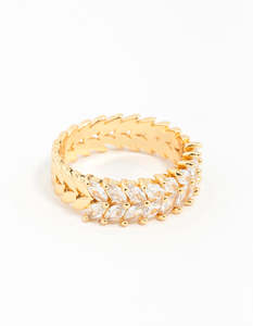 Gold Plated Navette Cubic Zirconia Layered Ring