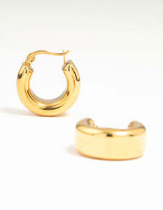 Waterproof Gold Plated Stainless Steel Mid Bubble Hoop Earrings