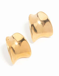 Waterproof Gold Plated Stainless Steel Rounded Hoop Stud Earrings