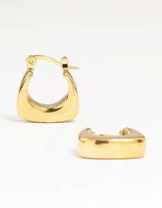 Waterproof Gold Plated Stainless Steel Thick Bottom Curved Hoop Earrings