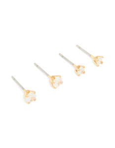 Gold Plated Cubic Zirconia Round Stud Earrings Set