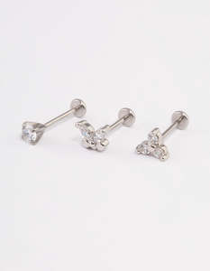 Flat Backs: Surgical Steel Cubic Zirconia Butterfly Flat Back Pack