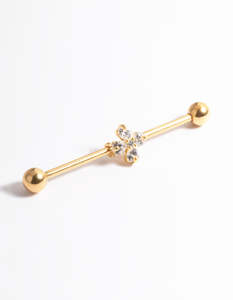 Industrial Piercings: Gold Plated Titanium Flower Industrial Bar