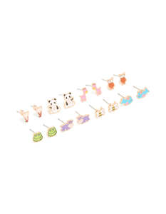 Gold Zoo Animal Stud Earrings 8-Pack
