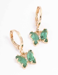 Green: Gold Small Butterfly Huggie Earrings