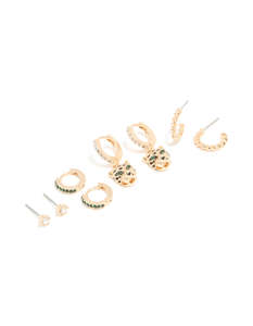 Green: Gold Emerald Cubic Zirconia Panther & Huggie Earrings 4-Pack