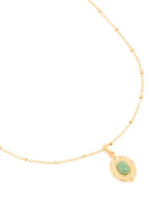 Waterproof Gold Plated Stainless Steel Green Semi Precious Stone Boho Disc Necklace