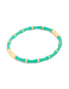 Waterproof Gold Plated Stainless Steel Green Enamel Bamboo Bangle