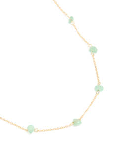 Waterproof Gold Plated Stainless Steel Green Semi Precious Stone Chip Necklace
