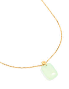 Waterproof Gold Plated Stainless Steel Mint Green Semi Precious Stone Pendant Necklace
